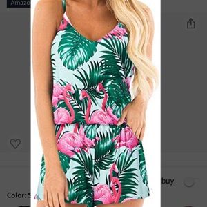 Flamingo romper with pockets! Medium!